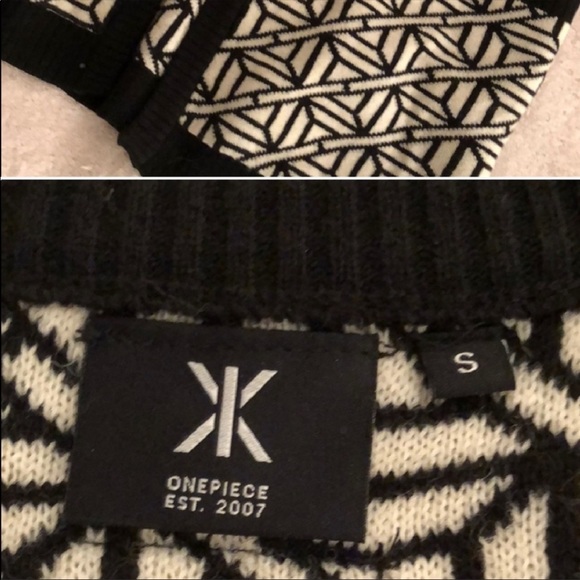 One Piece Swedish Chevron Print Monochrome Cardigan Sweater Small Wool - Picture 2 of 5